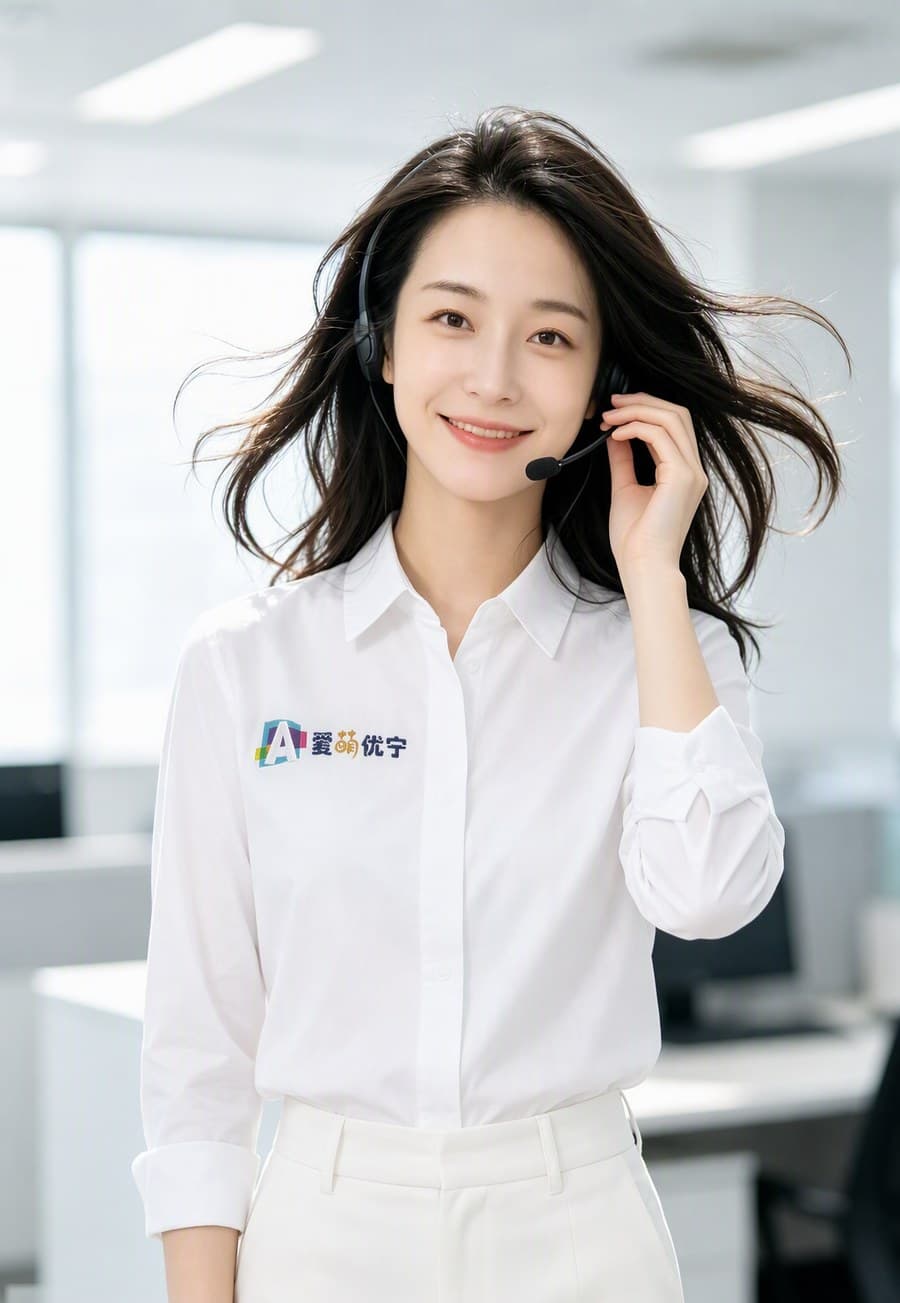 爱萌优宁客服专员身着白色衬衫
