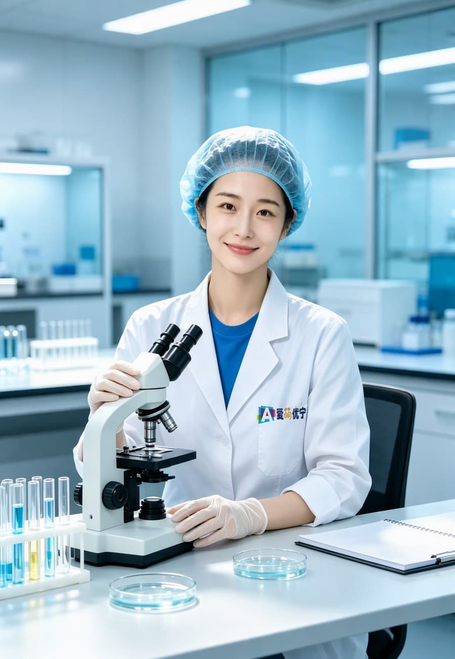 爱萌优宁实验室研究员与显微镜